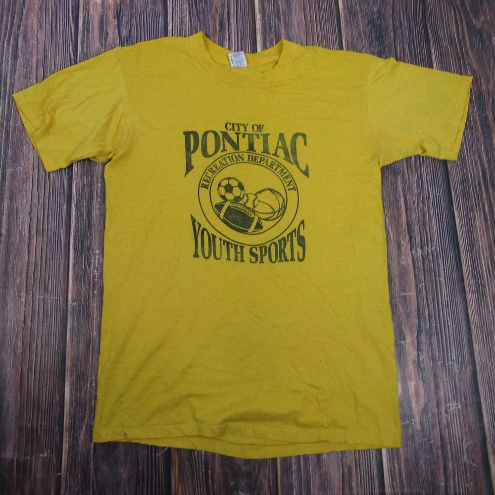 Vintage Duke Athletic Shirt Mens Large Yellow Pontiac Rec Youth Sports 80s